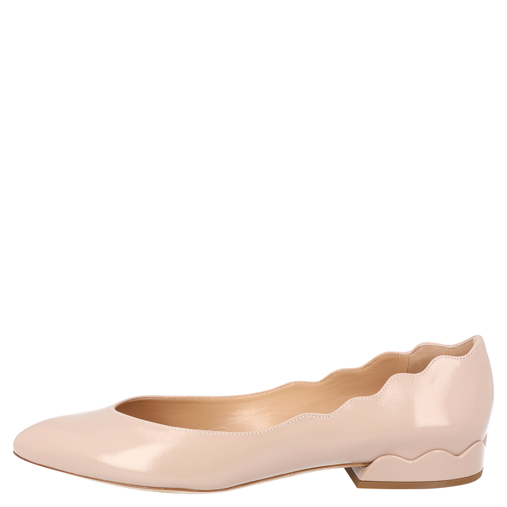 

Chloe Beige Patent Leather Laurena Scalloped Textured Ballet Flats Size