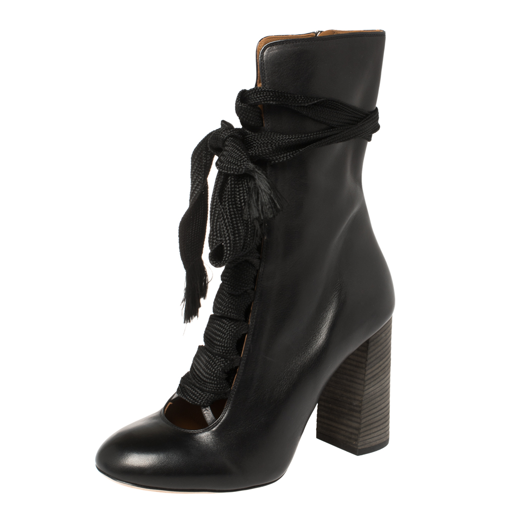 Pre Owned Chloe Black Leather Harper Mid Calf Boots Size 41