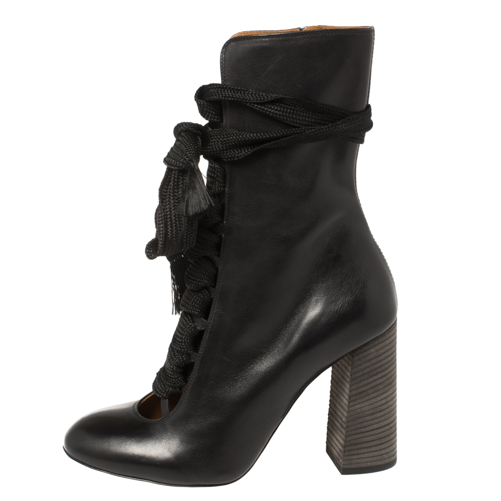 

Chloe Black Leather Harper Mid Calf Boots Size