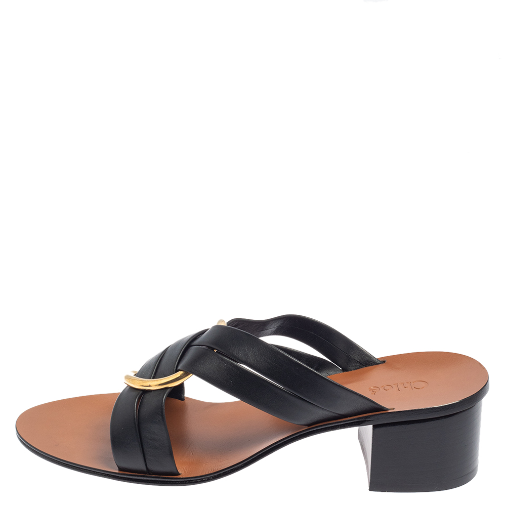 

Chloe Black Leather Rony Slide Sandals Size