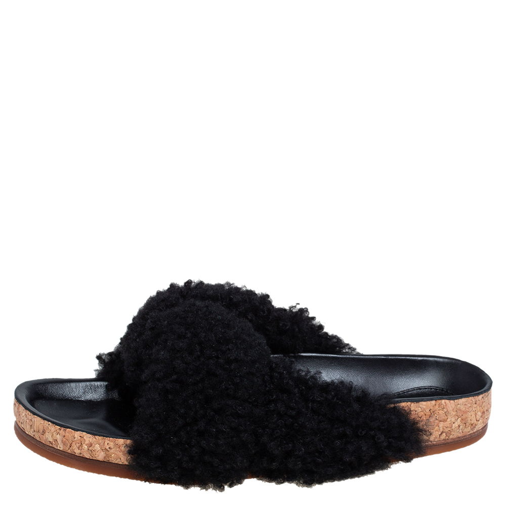 

Chloé Black Shearling Kerenn Slide Flats Size