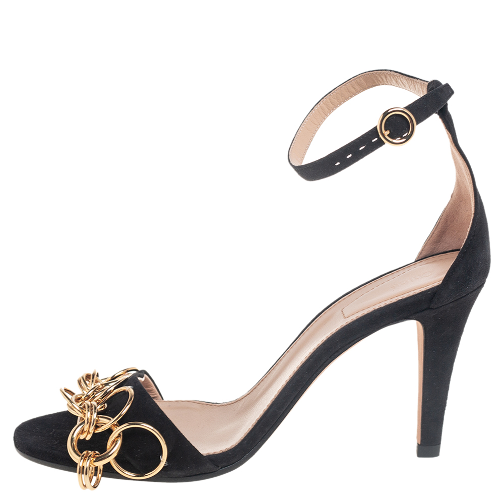 

Chloe Black Suede Open Toe Ankle Strap Sandals Size