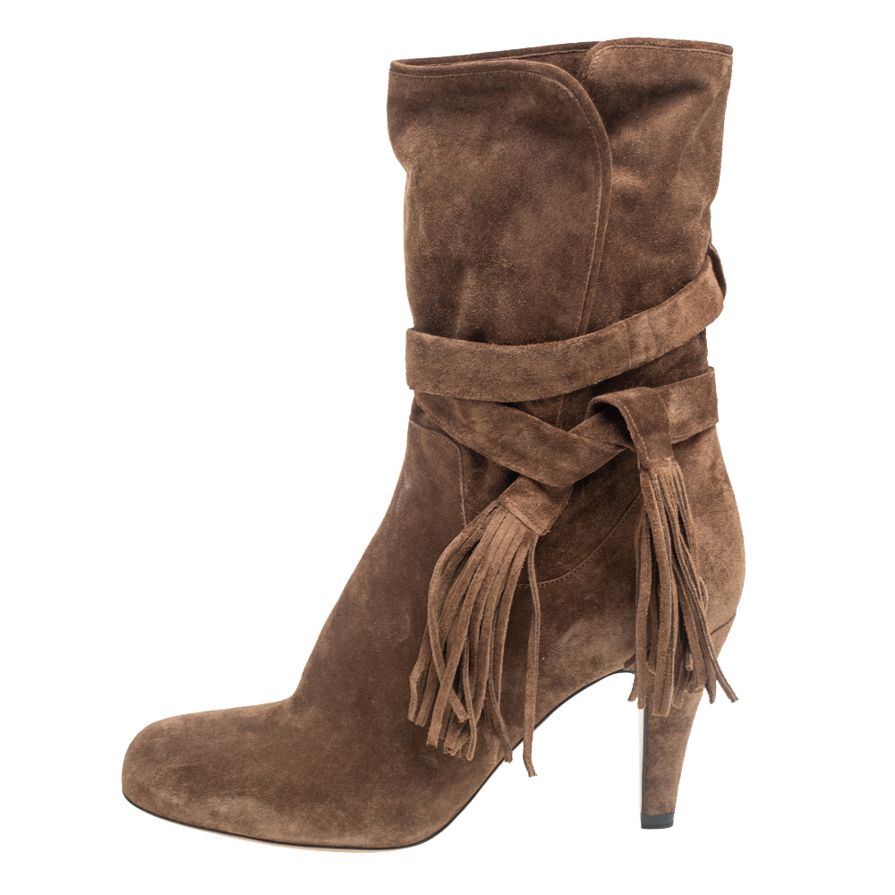 

Chloe Brown Suede Block Heel Ankle Boots Size