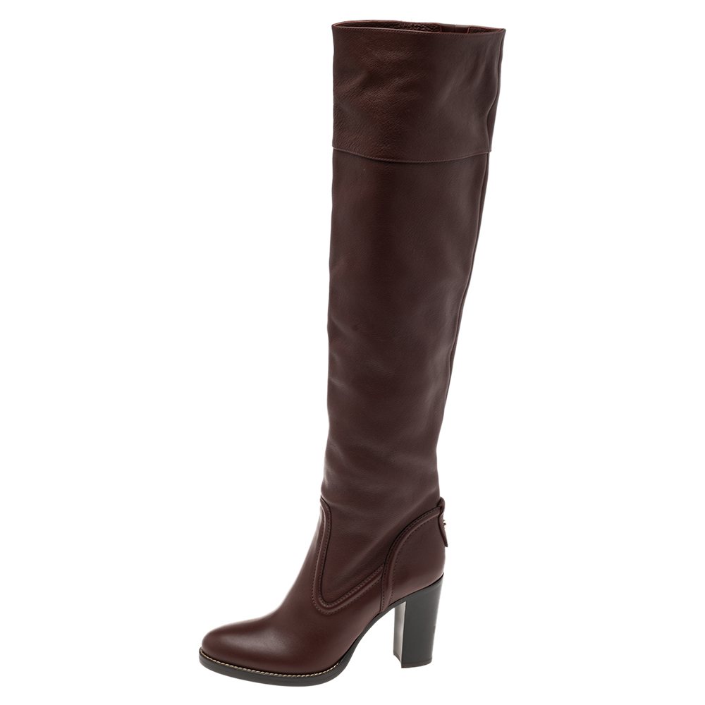 

Chloe Burgundy Leather Emma Over The Knee Boots Size