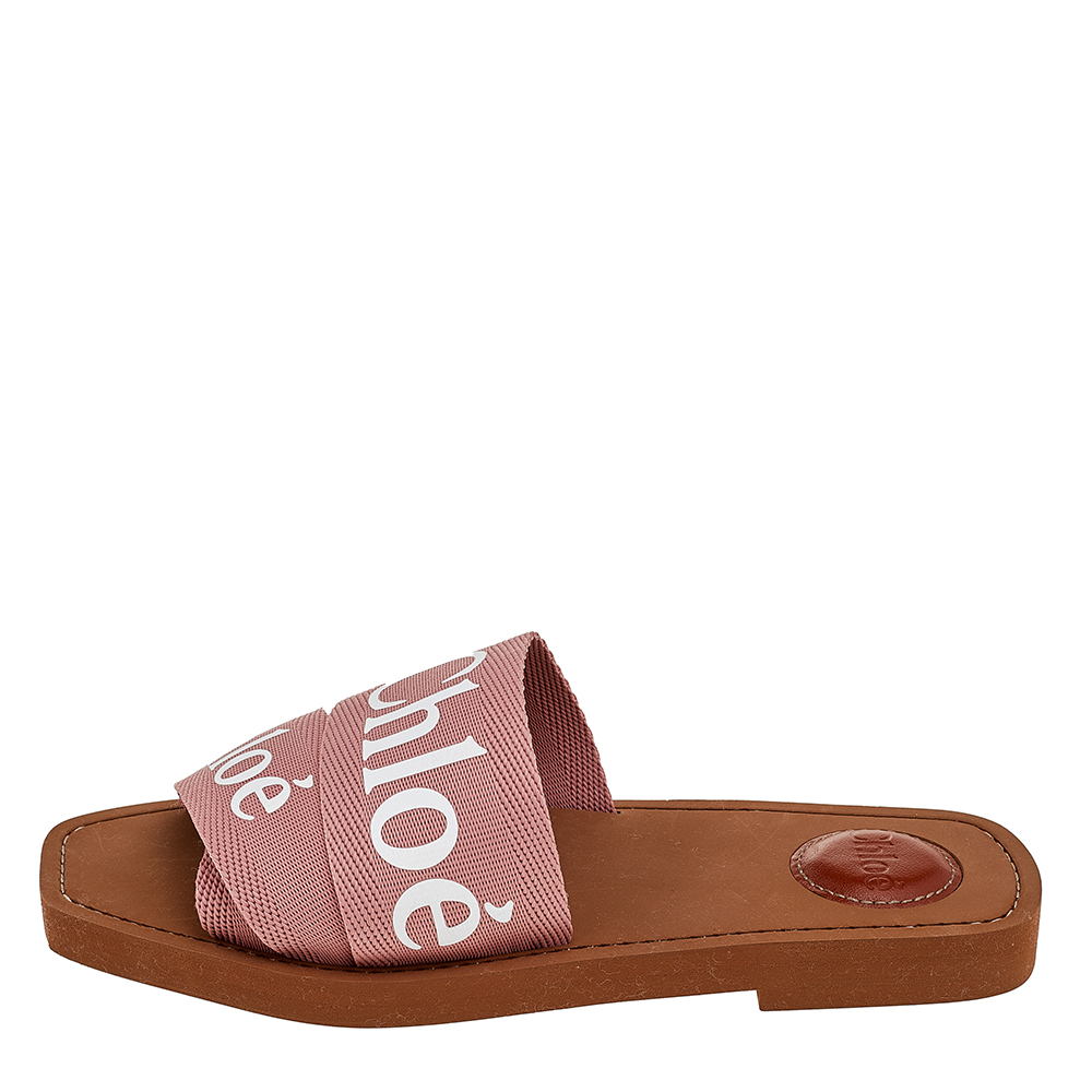 

Chloe Pink Canvas Logo Woody Slide Sandals Size