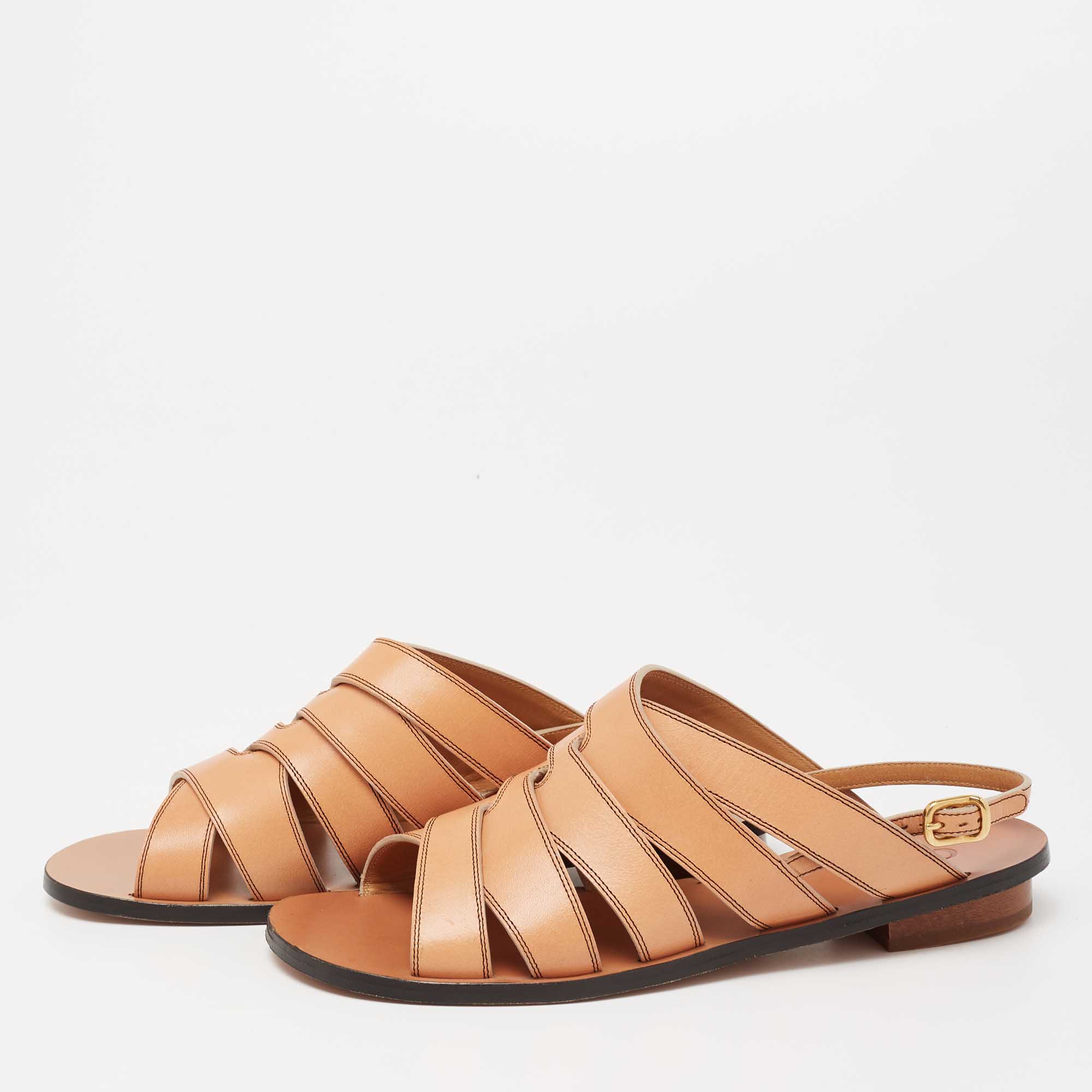 

Chloe Tan Strappy Leather Flat Slide Sling Sandals Size, Brown