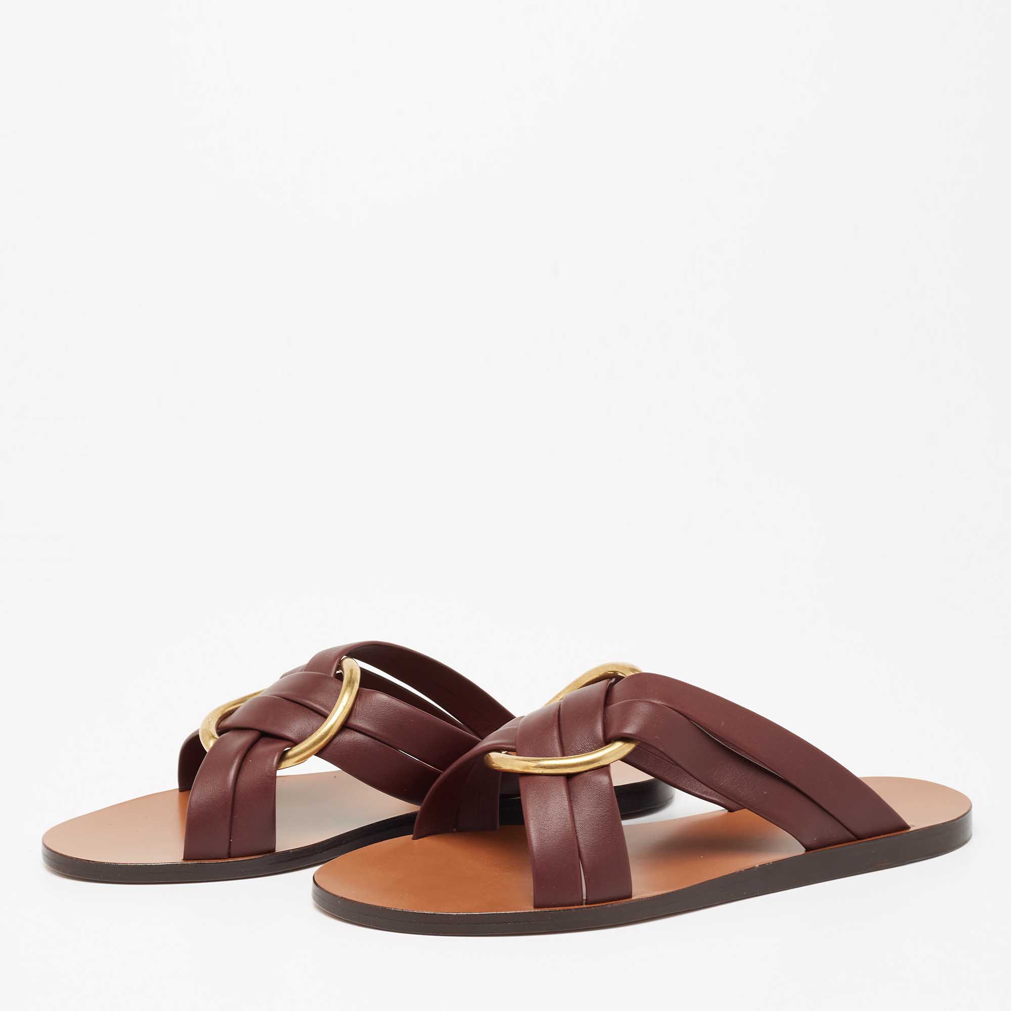 

Chloe Burgundy Leather Rony Crisscross Flat Sandals Size