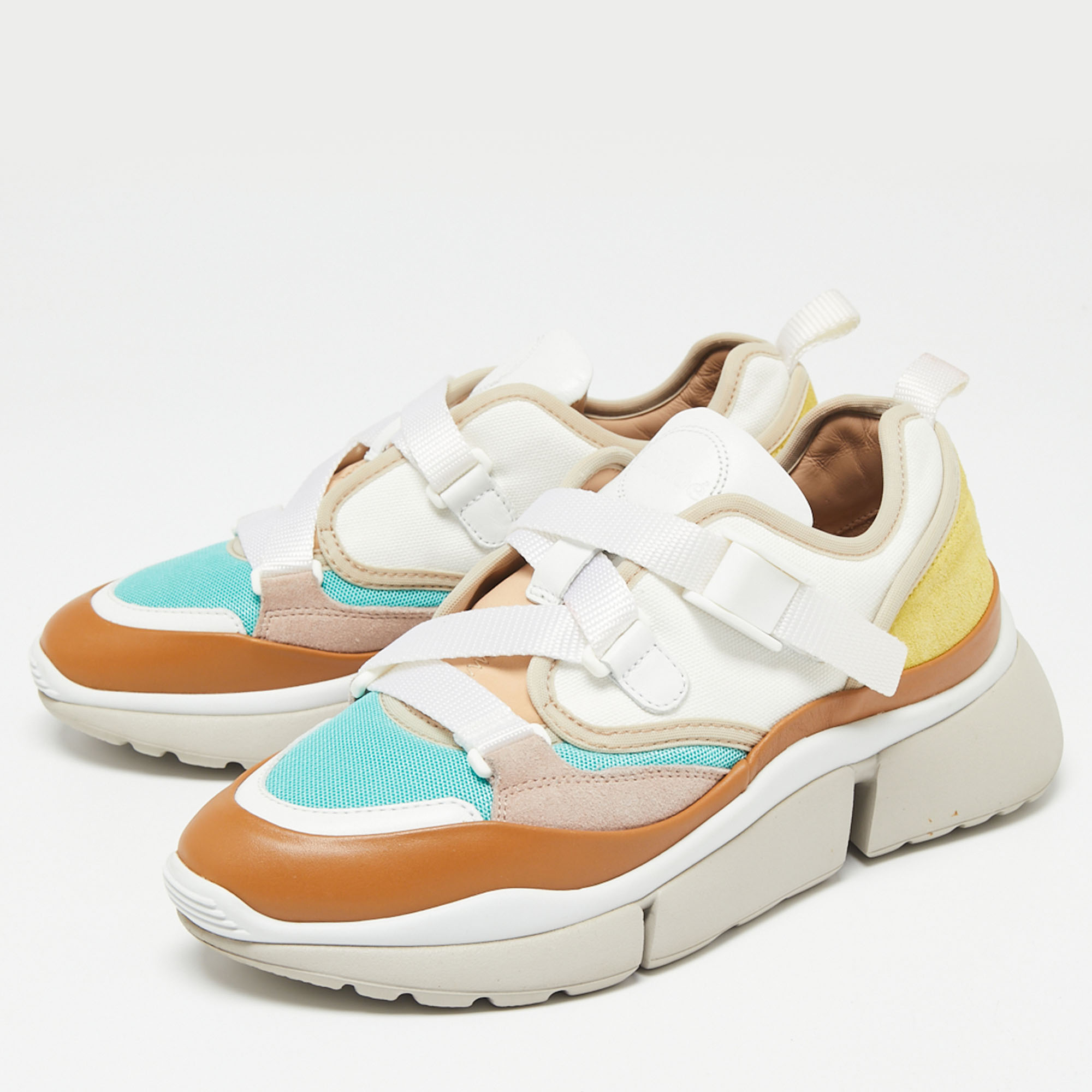 

Chloe Multicolor Leather, Mesh and Suede Sonnie Low-Top Sneakers Size