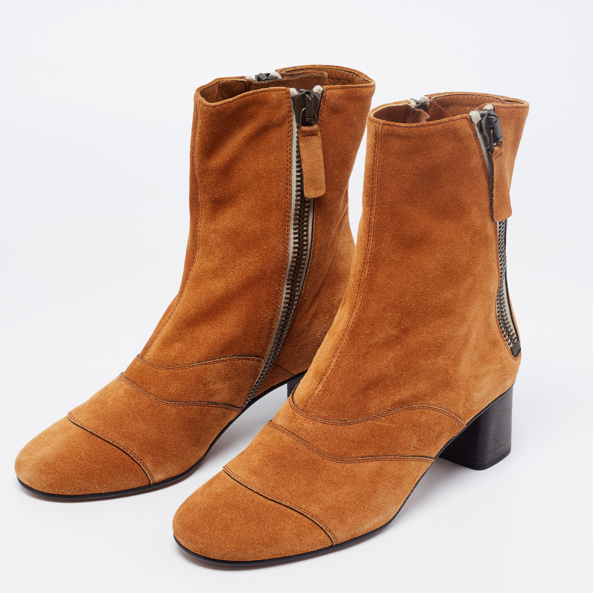 

Chloe Butterscotch Brown Suede Block Heel Ankle Boots Size