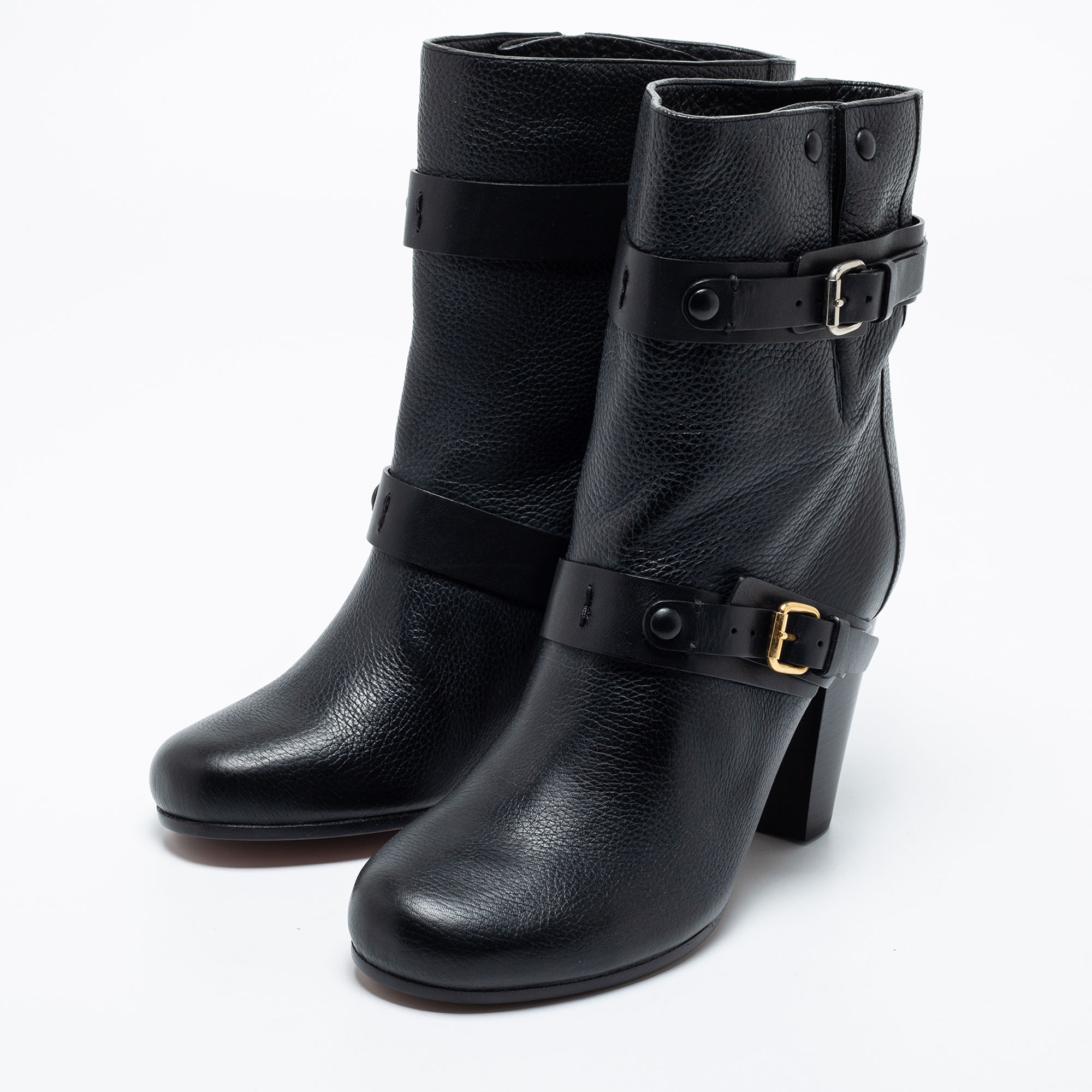 

Chloe Black Leather Mid-Calf Buckle Boots Size