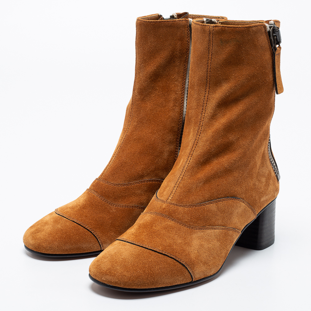 

Chloe Brown Suede Ankle Length Side Zip Flat Boots Size