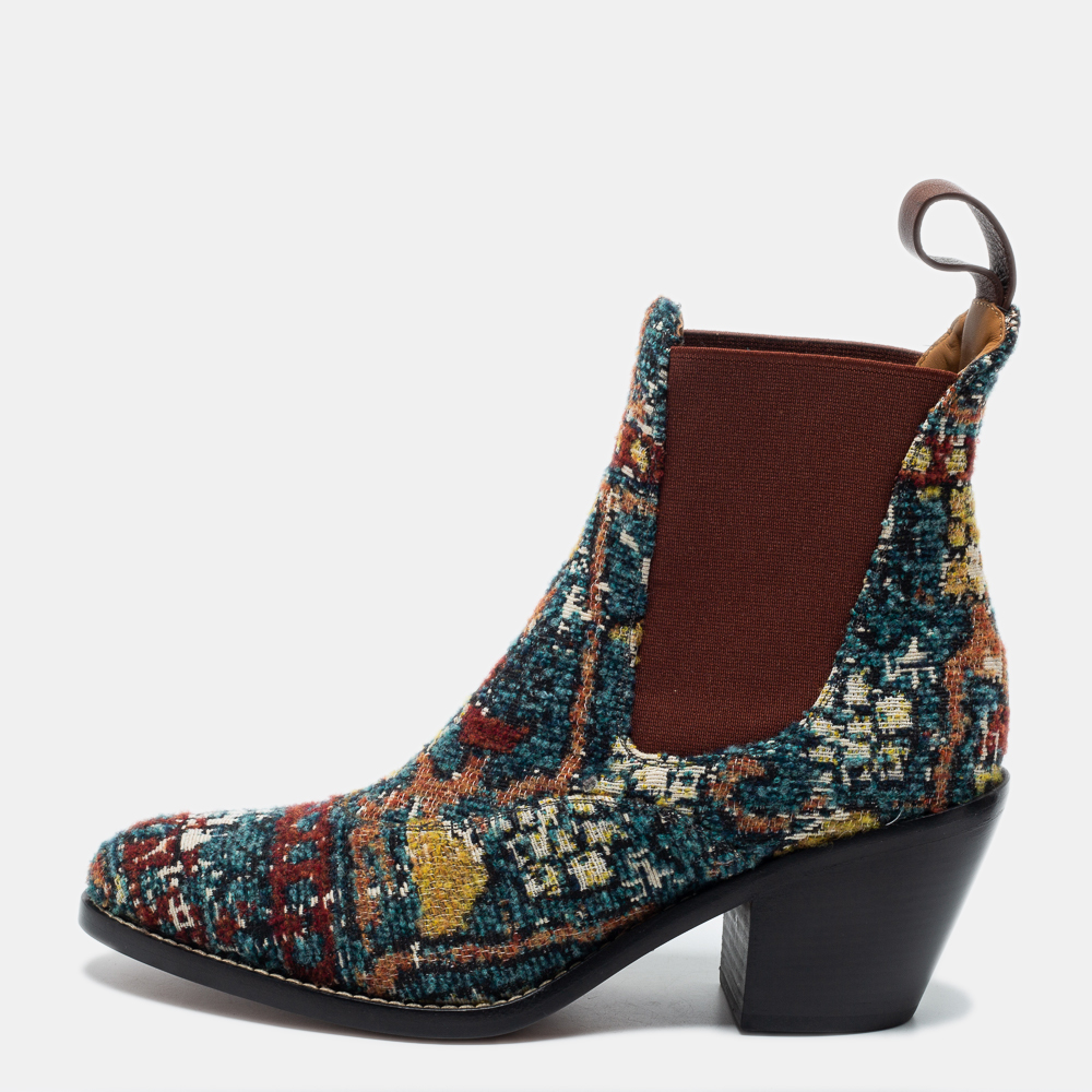 

Chloe Multicolor Tweed Chelsea Ankle Length Boots Size