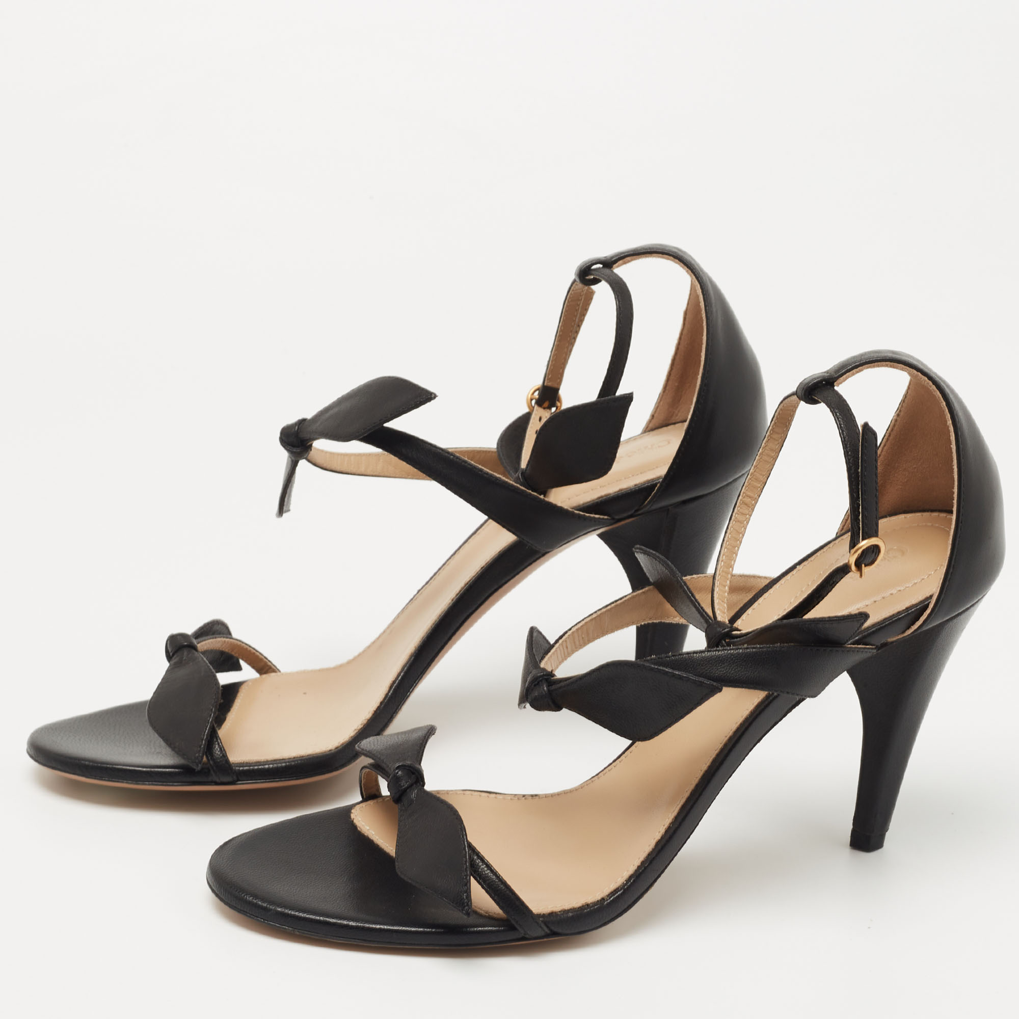 

Chloe Black Leather Three Bow Mike Ankle Strap Sandals Size