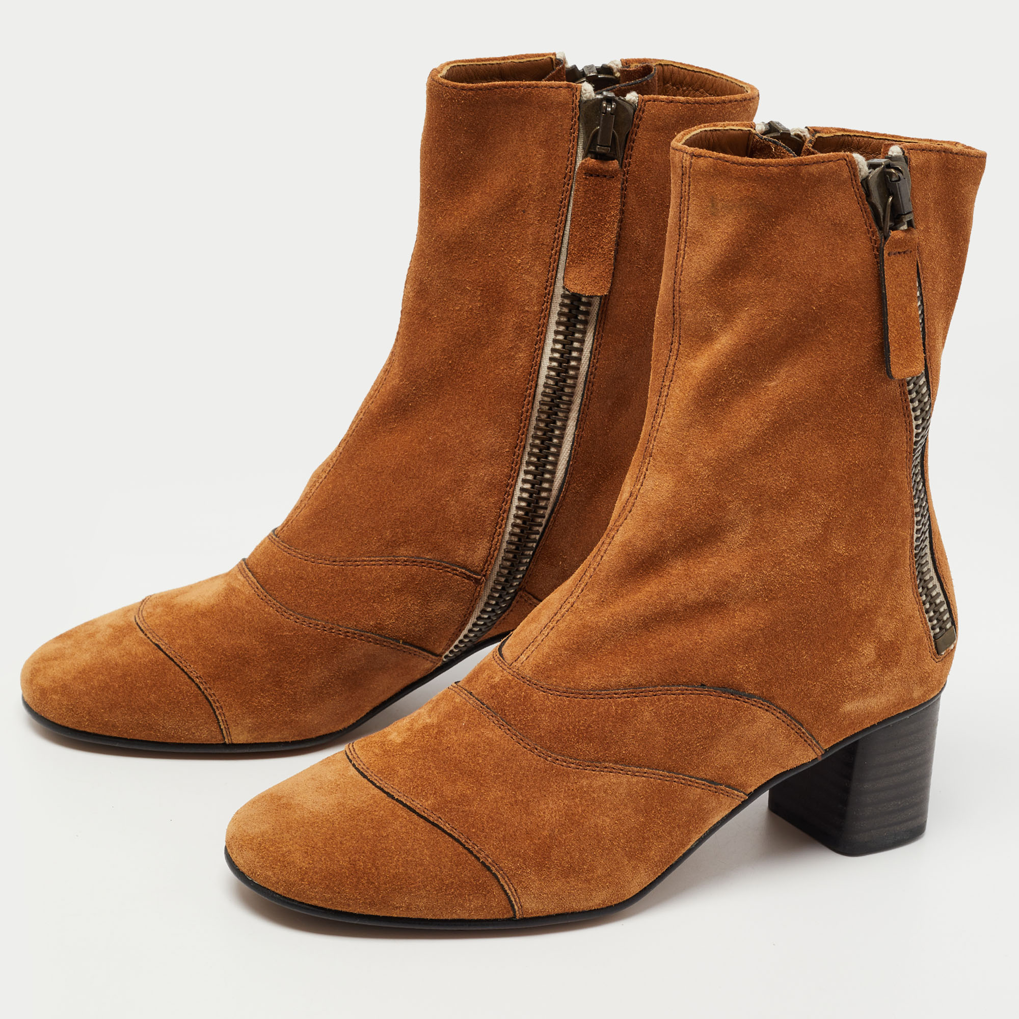 

Chloe Brown Suede Block Heel Ankle Boots Size