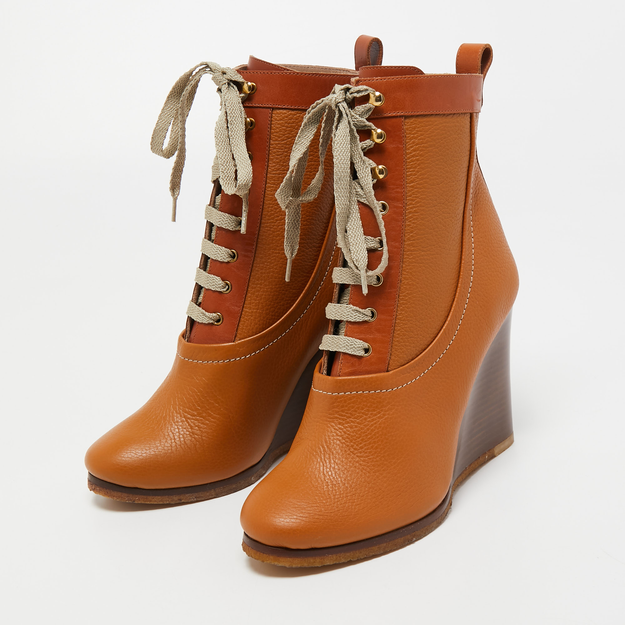 

Chloe Brown Leather Wedge Ankle Boots Size