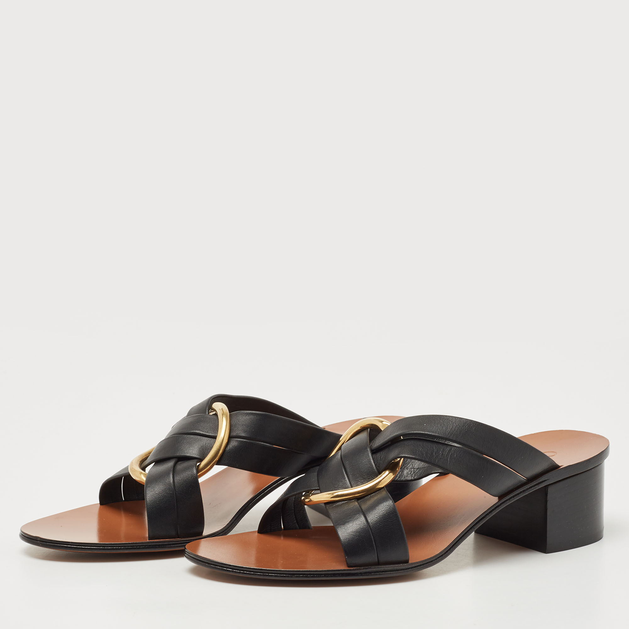 

Chloe Black Leather Crisscross Slide Sandals Size