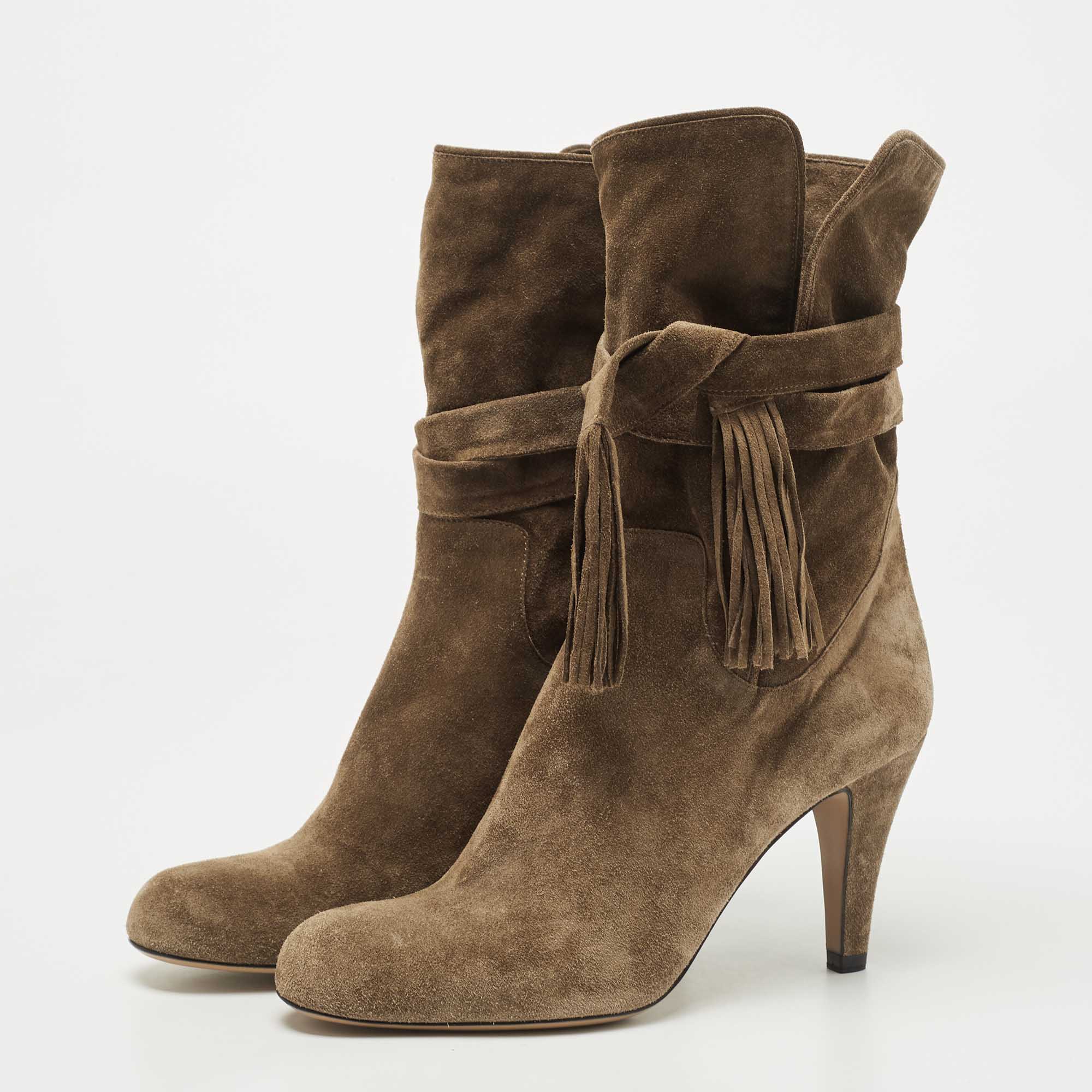 

Chloe Brown Suede Tassel Tie Ankle Booties Size