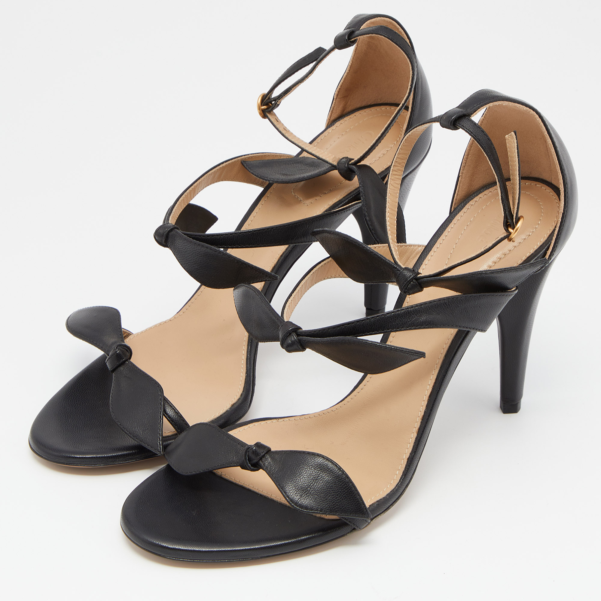 

Chloé Black Leather Triple Bow Mike Ankle Strap Sandals Size