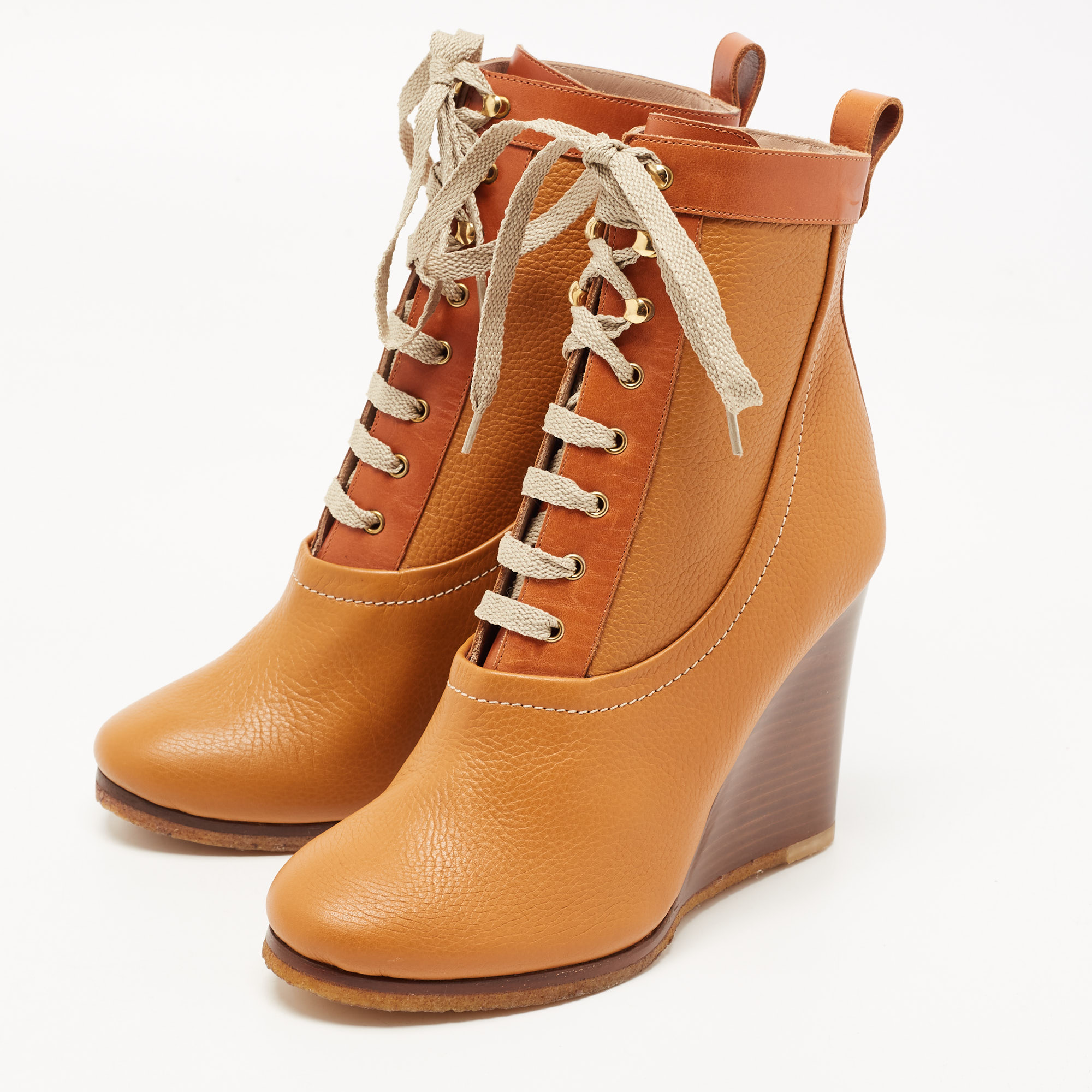 

Chloe Tan/Brown Leather Wedge Boots Size