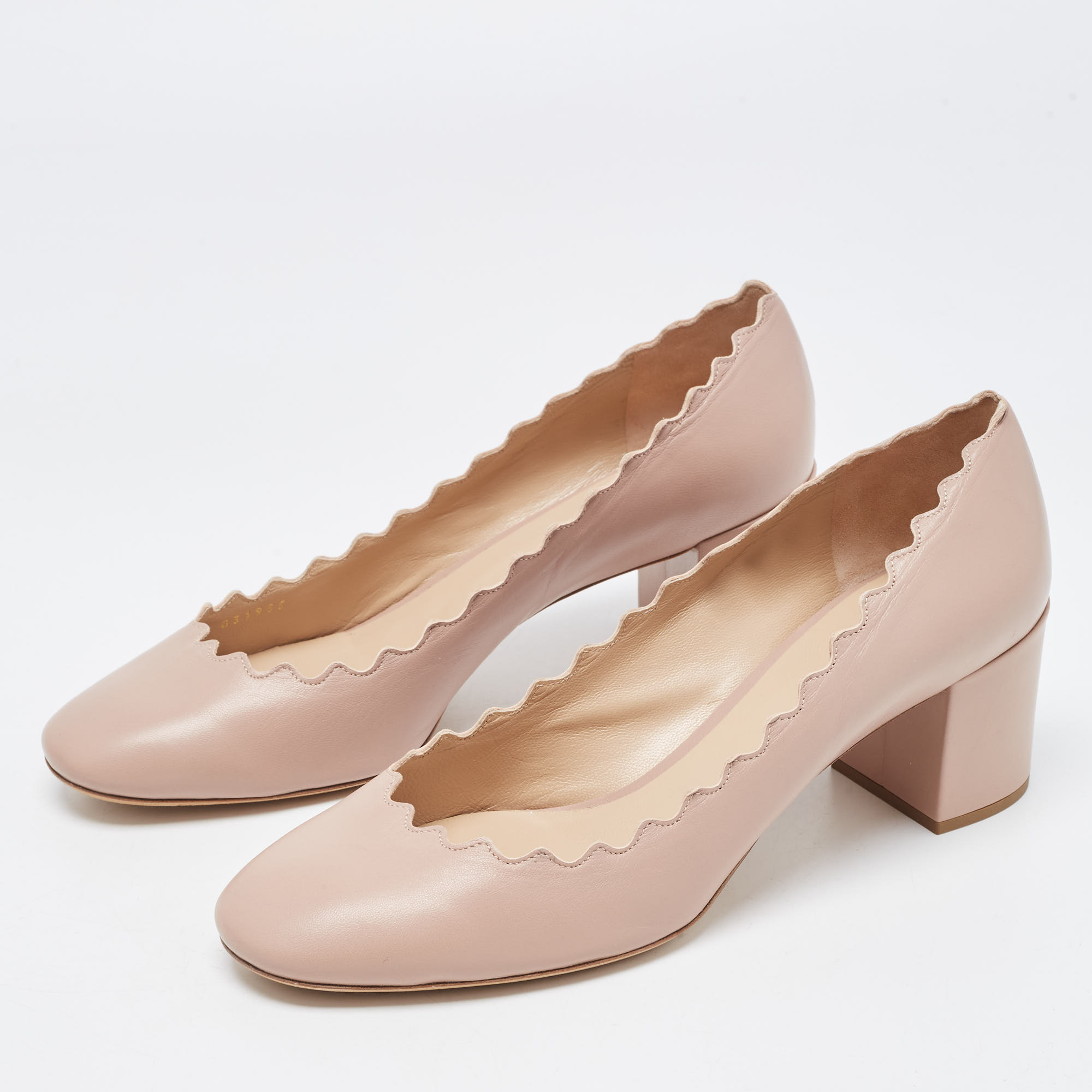 

Chloe Dusty Pink Leather Scalloped Block Heel Pumps Size