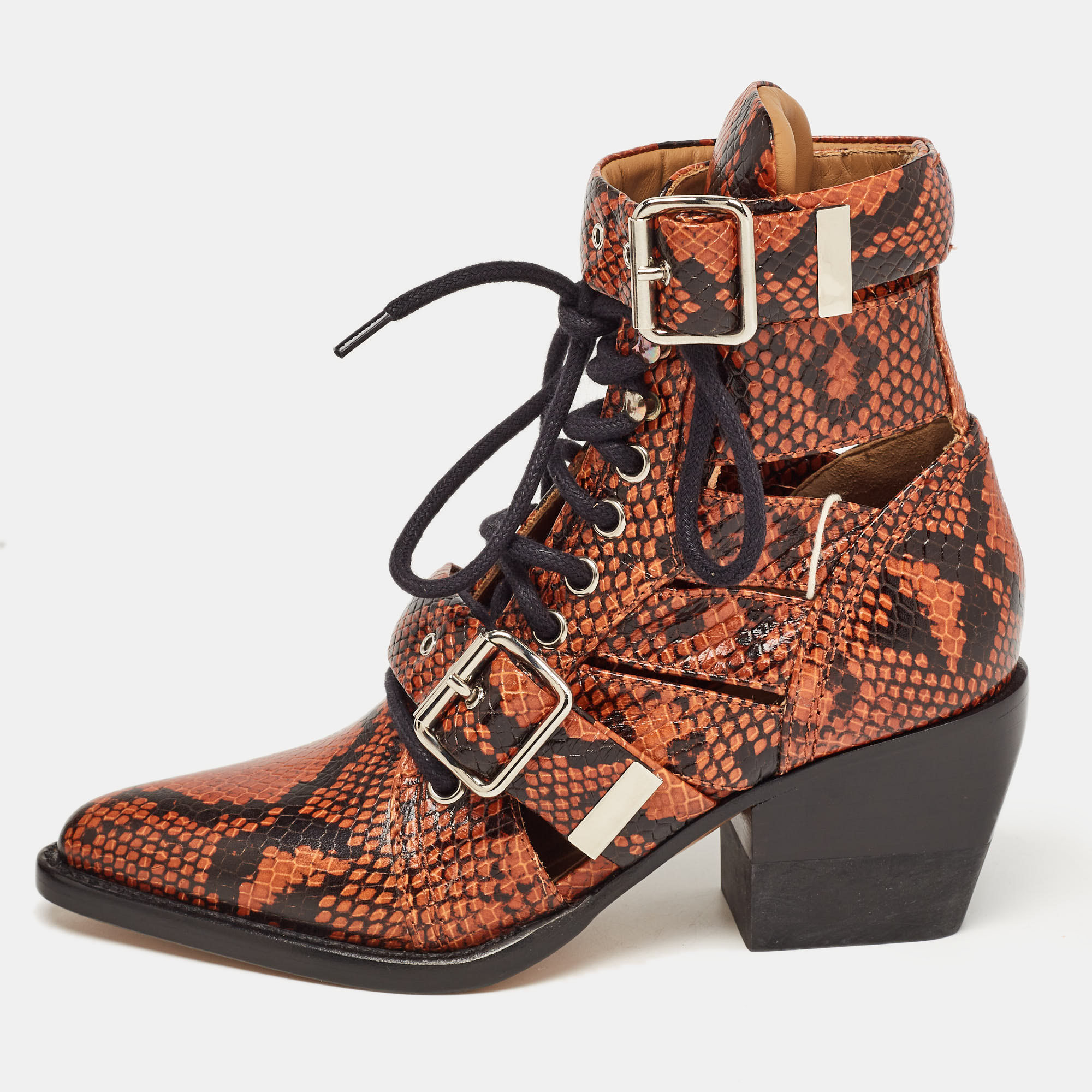 

Chloe Brown Python Embossed Leather Rylee Ankle Boots Size