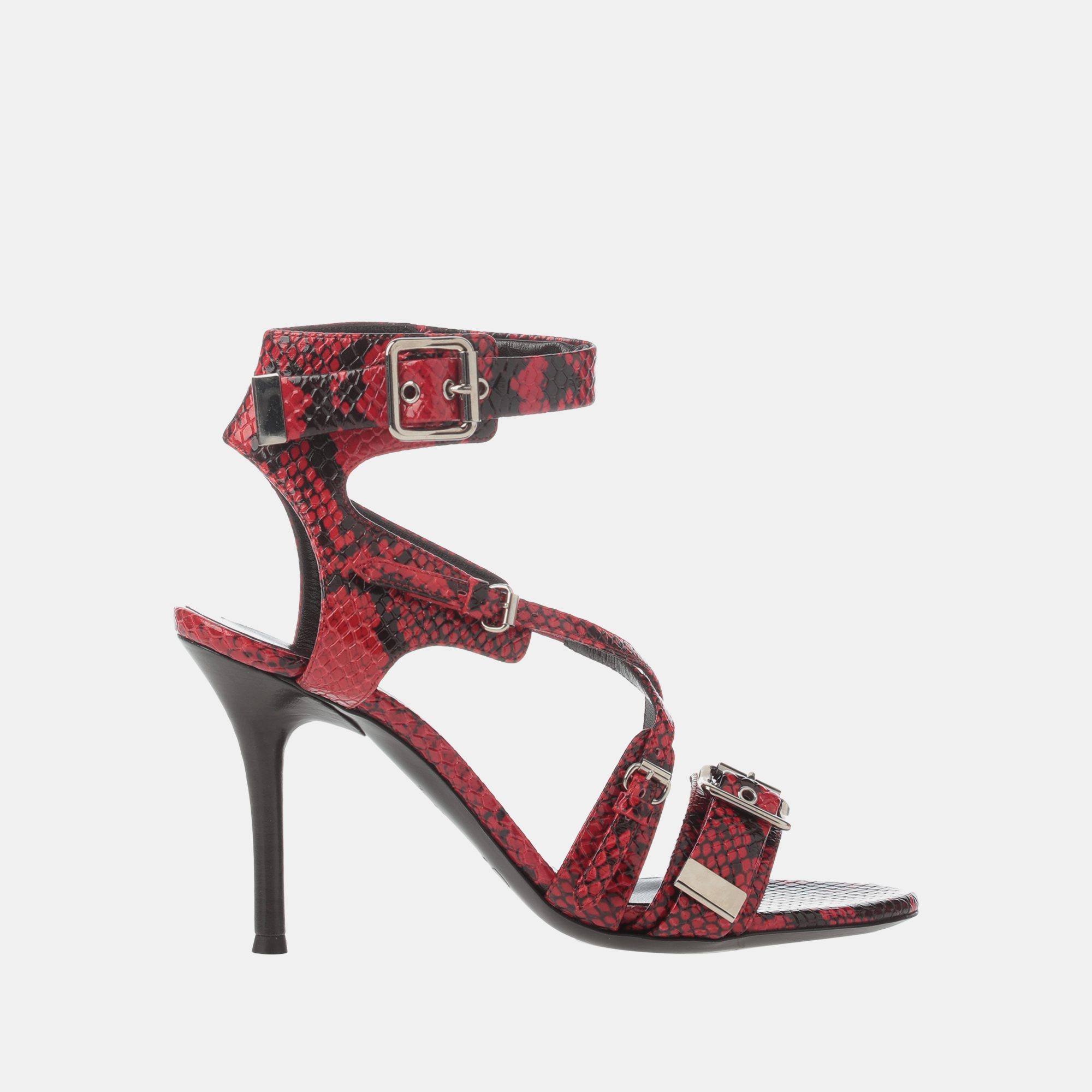Pre-owned Chloé Python Embossed Leather Sandals 39 In Red