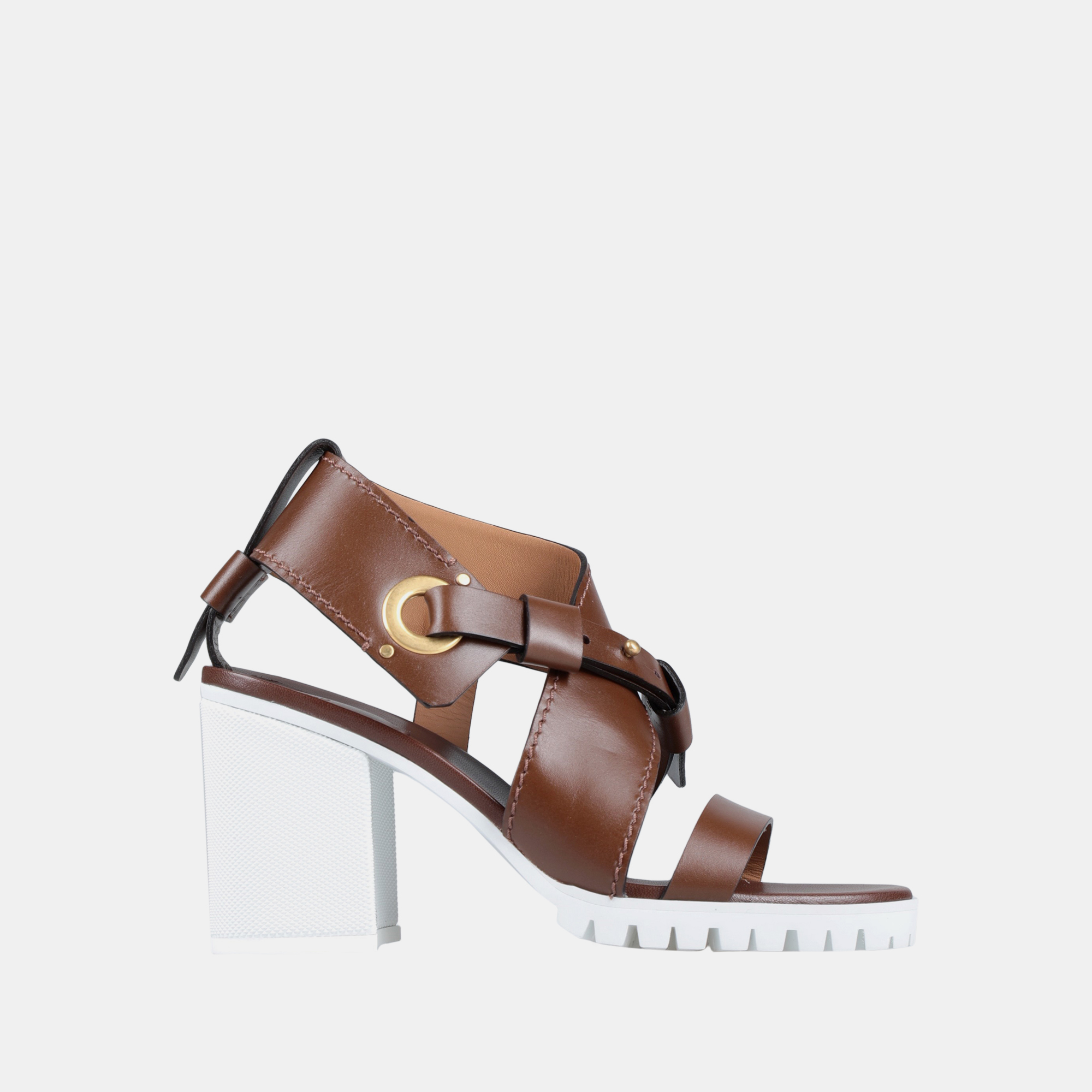 Pre-owned Chloé Leather Ankle Strap Sandals 37 In Brown