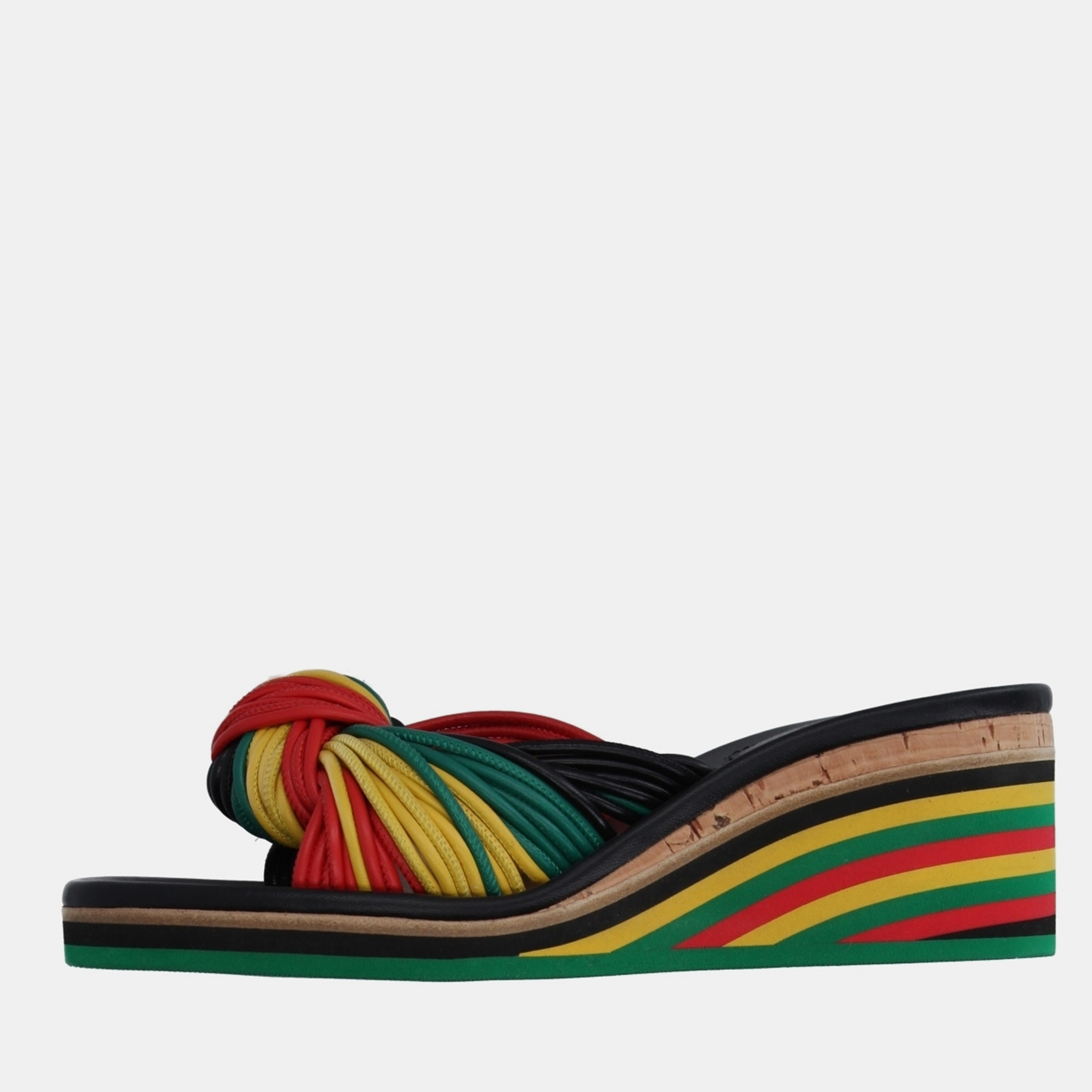 Pre-owned Chloé Leather Wedge Slide Sandals 37 In Multicolor
