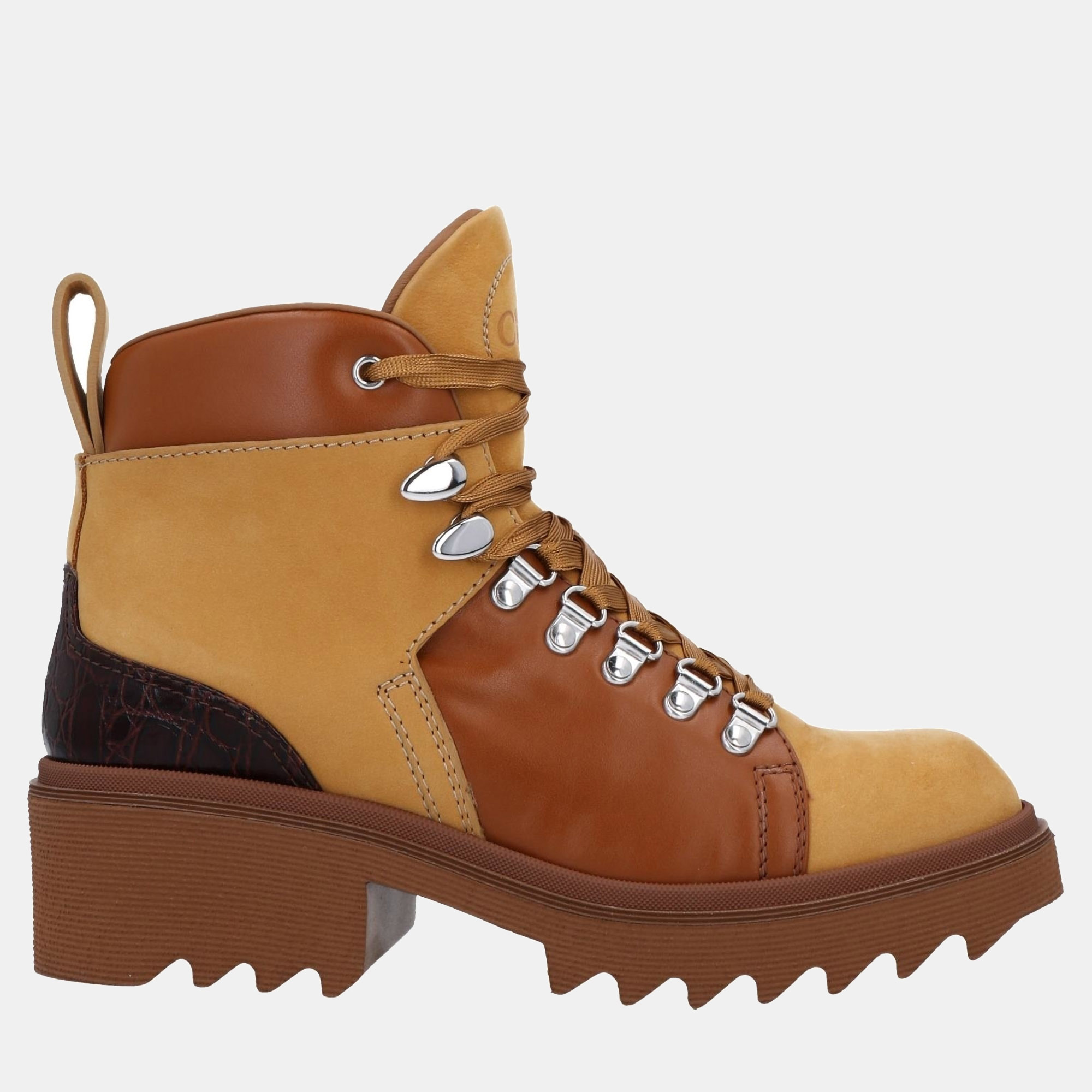 

Chloe Leather High Top Combat Boots Size, Brown