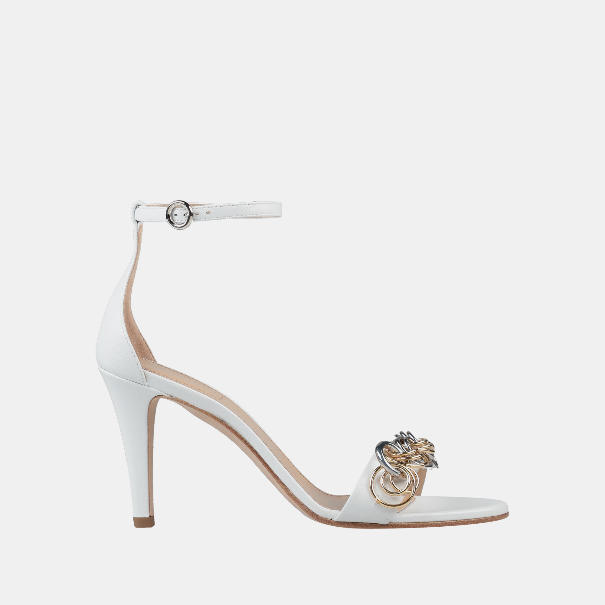 Pre-owned Chloé Leather Embellished Open Toe Ankle Strap Sandals 39 In White
