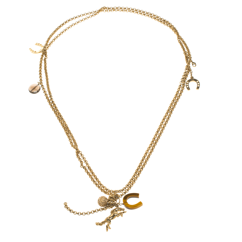 Chloe Horse Shoe Gold Tone Double Layer Charm Necklace