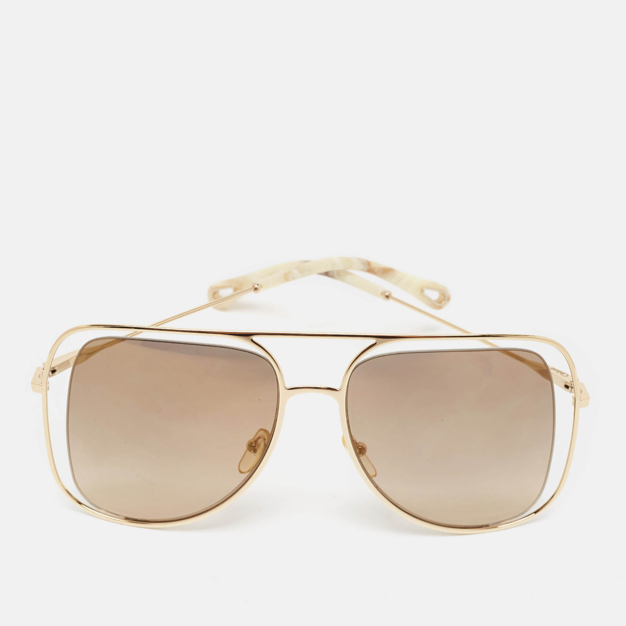 

Chloe Gold Tone Gradient CE130S Poppy Oversized Sunglasses, Brown