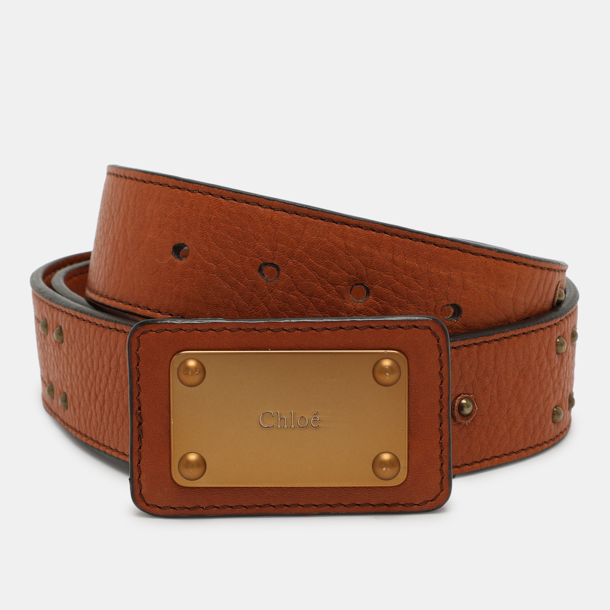 Pre-owned Chloé Tan Leather Buckle Belt 80cm