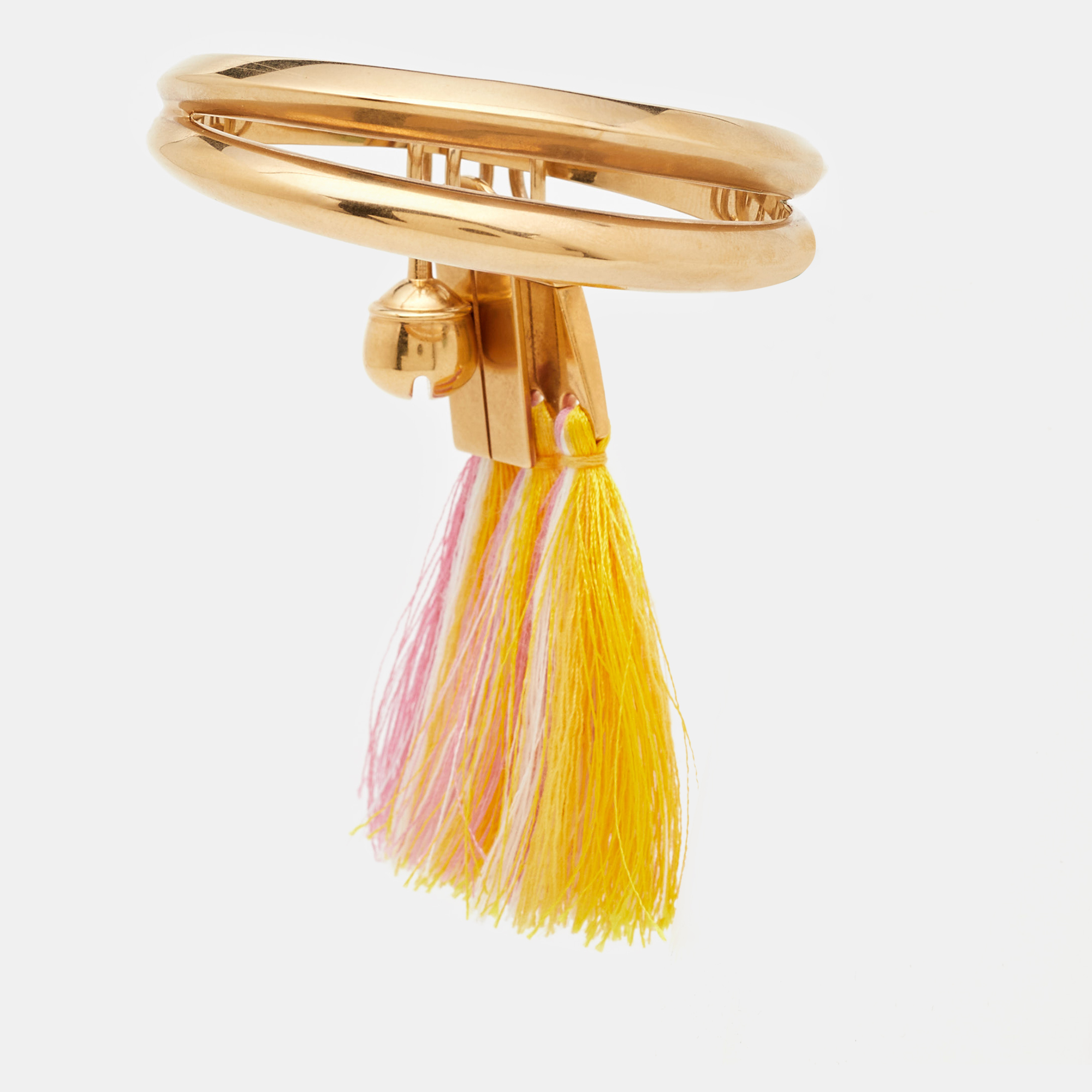 

Chloé Janis Pink Yellow Fringe Charm Gold Tone Bangle Bracelet