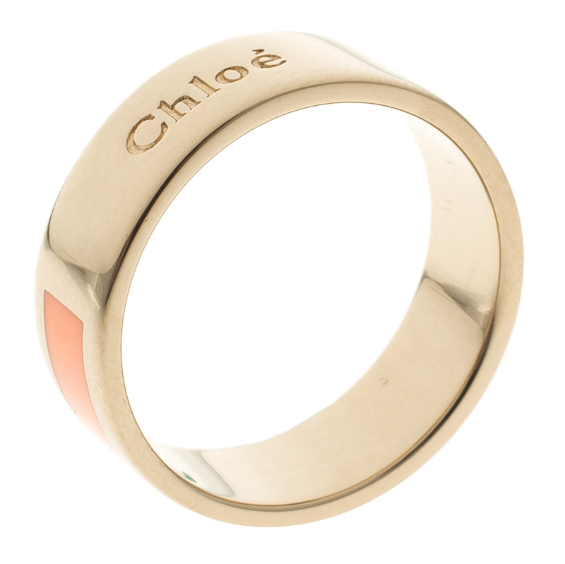 Chloe Holly Peach Enamel Gold Tone Ring Size 52