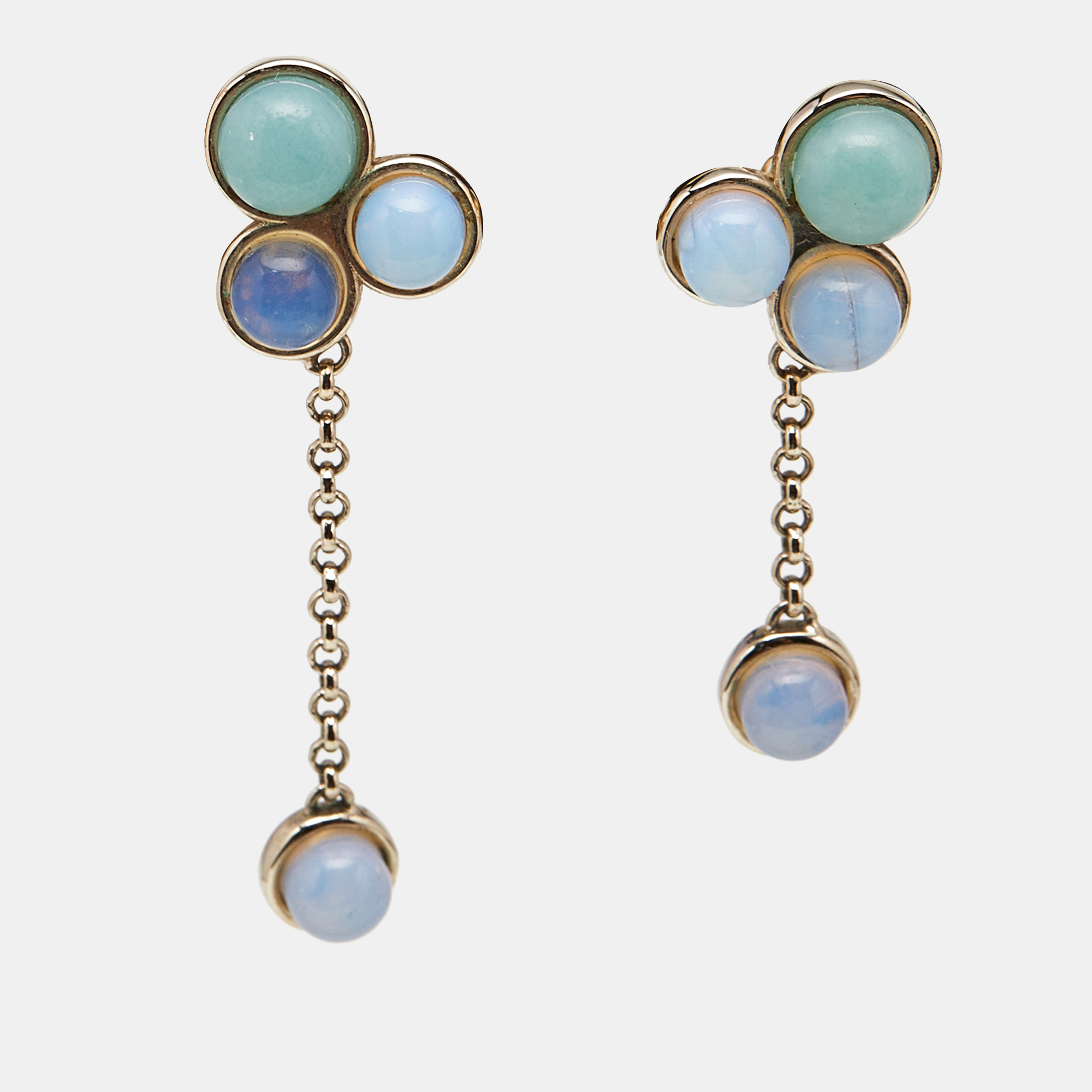 Pre-owned Chloé Moonstone Amazonite Gold Tone Drop Earring