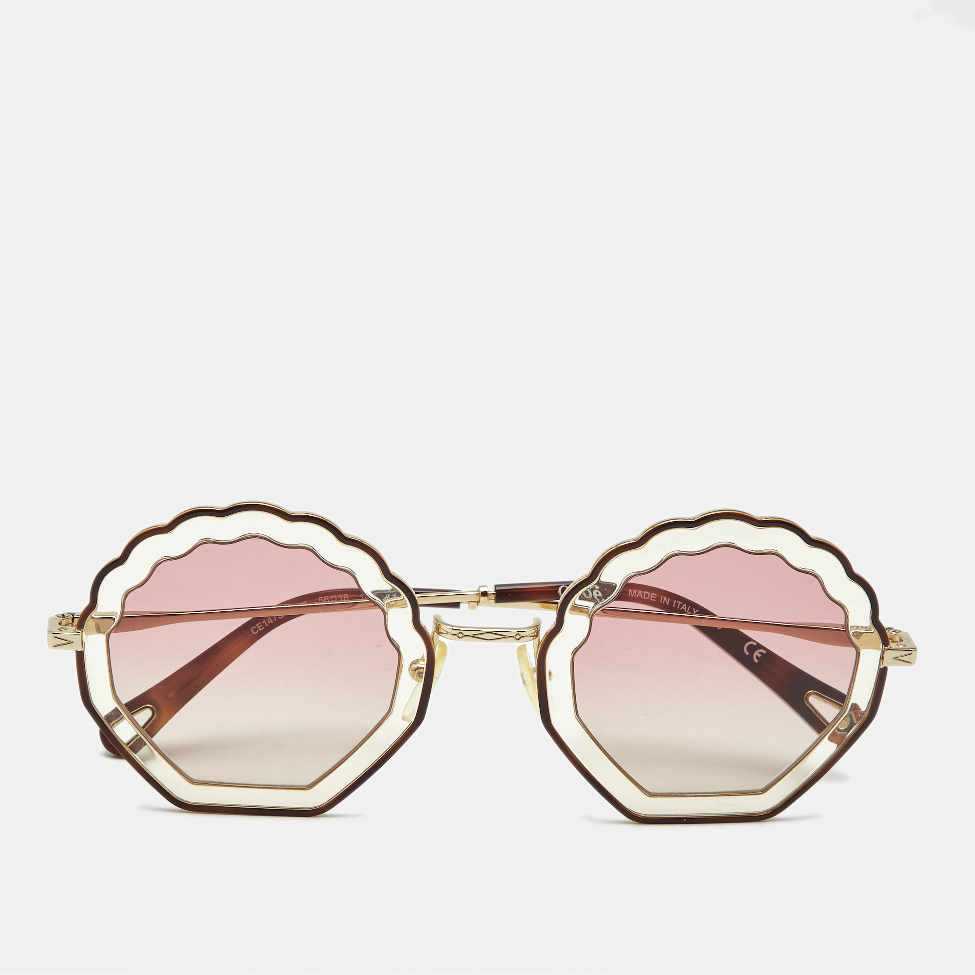 Pre-owned Chloé Pink Gradient Ce147s Scalloped Round Sunglasses