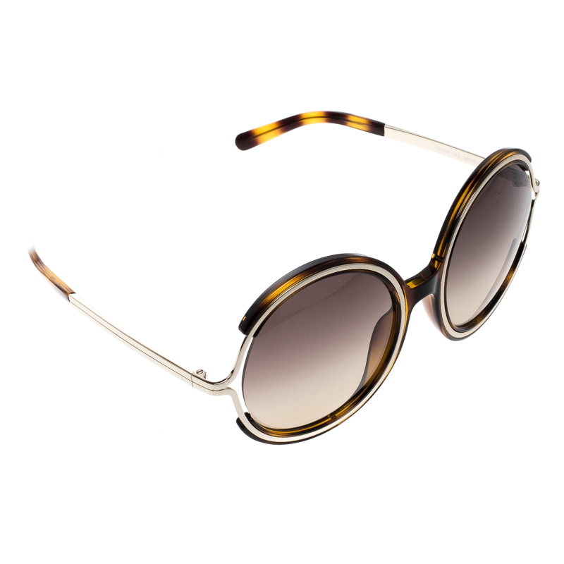 Pre Owned Chloe Brown Havana CE 708S Round Sunglasses