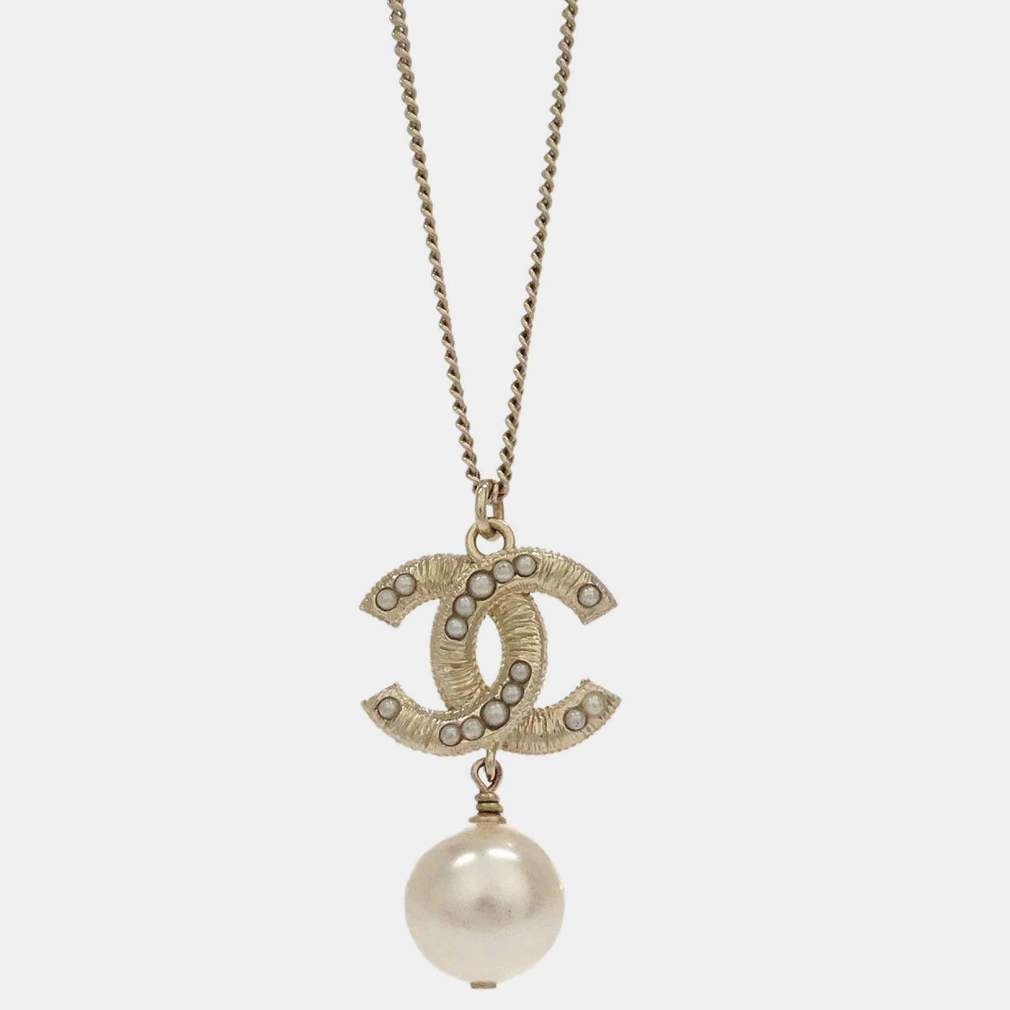 

Chanel CC Chain Pendant Necklace Gold Artificial Pearl