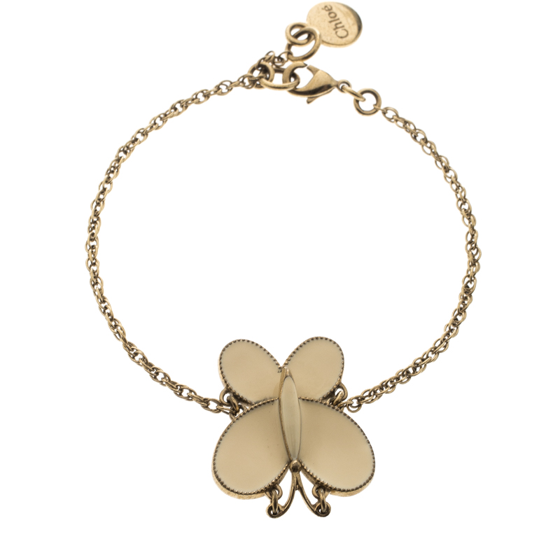 Chloe Cream Enamel Butterfly Gold Tone Charm Bracelet 