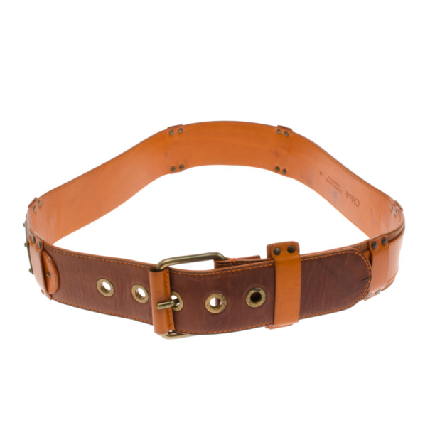 Pre Owned Chloe Brown and Orange Leather Belt 85 CM