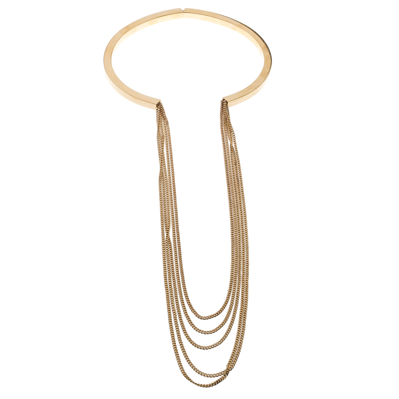 Chloe Gold Tone Layered Chain and Hinge Choker Necklace