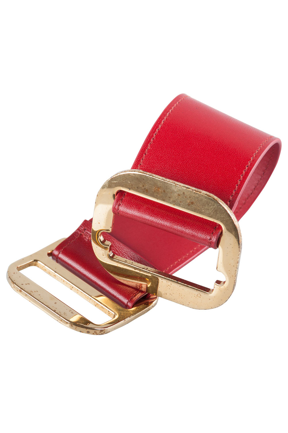 Pre-owned Chloé Red Leather Gold Tone Wide Bracelet