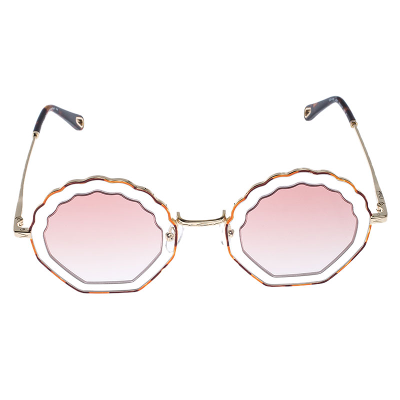 

Chloé Havana Sand/Rose Gradient CE147S Tally Scalloped Geometric Sunglasses, Pink