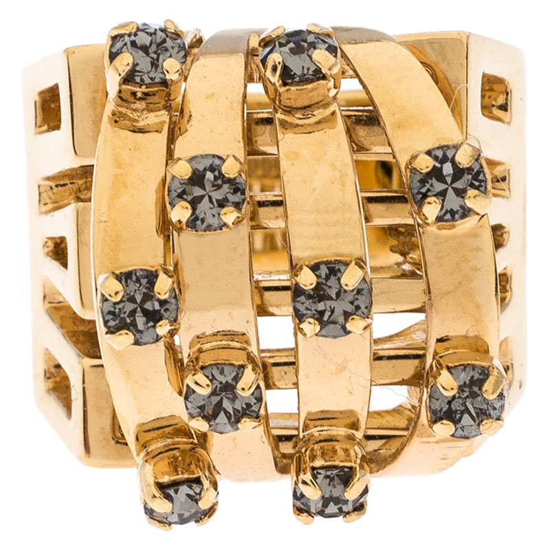 

Chloe Crystal Embellished Gold Tone Cocktail Ring Size