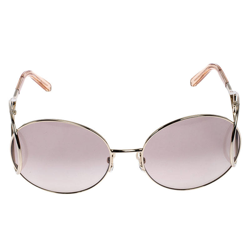 

Chloé Rose Gold Tone/Peach Gradient CE124S Round Sunglasses, Beige