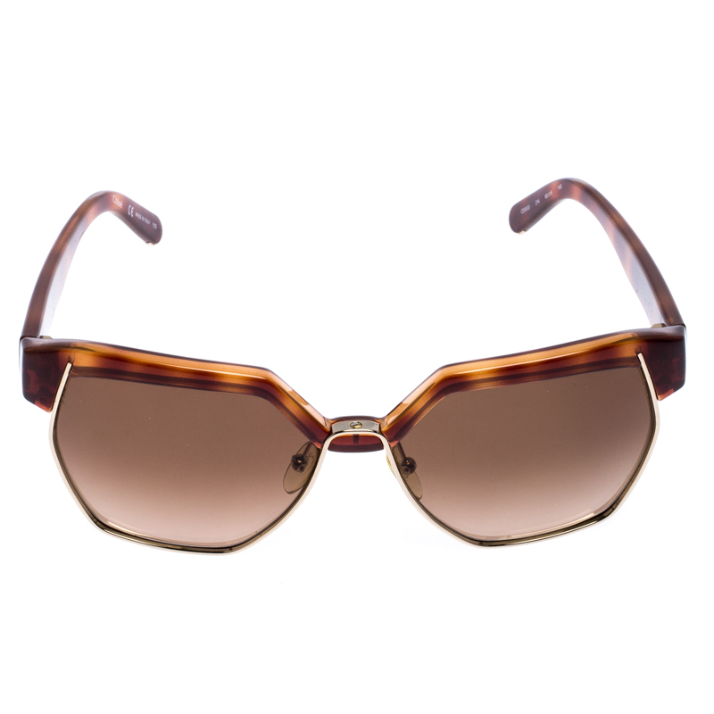 

Chloe Brown Gradient Dafne Geometric Metal Mix Sunglasses