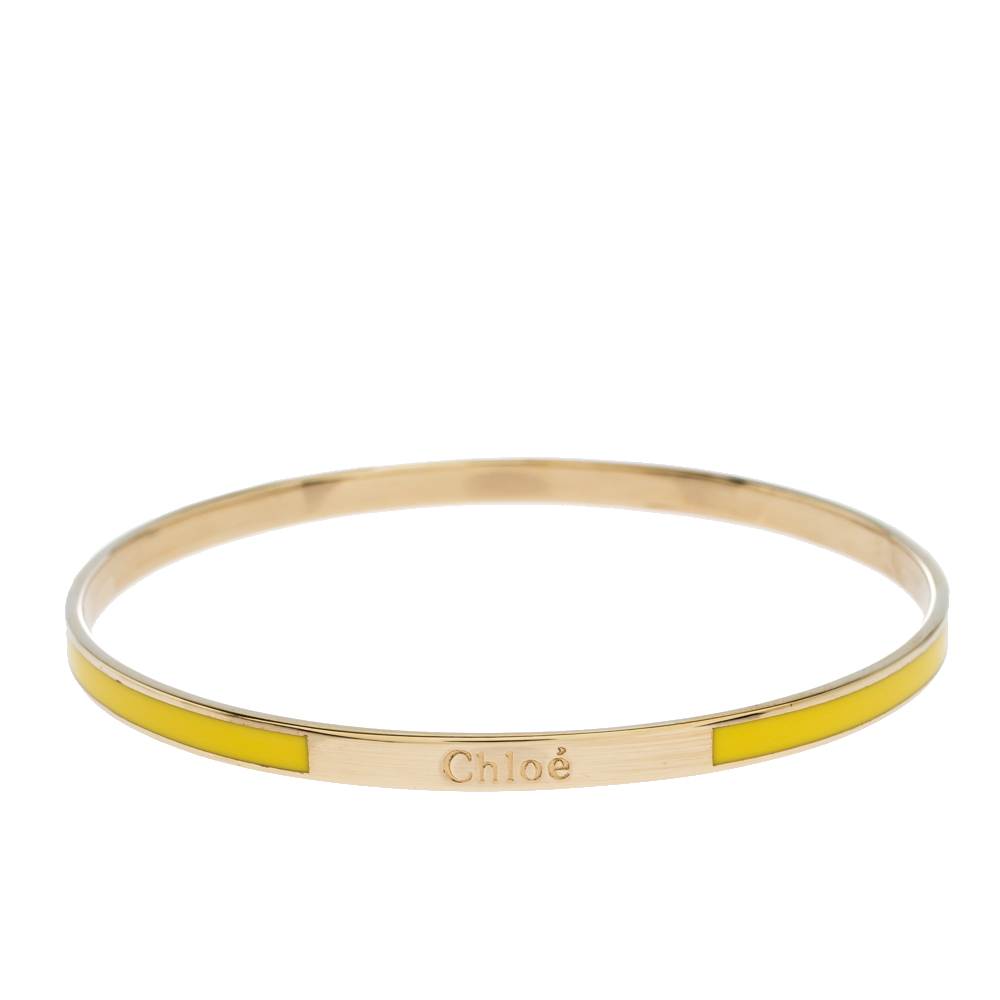 Pre-owned Chloé Yellow Enamel Gold Tone Narrow Bangle Bracelet