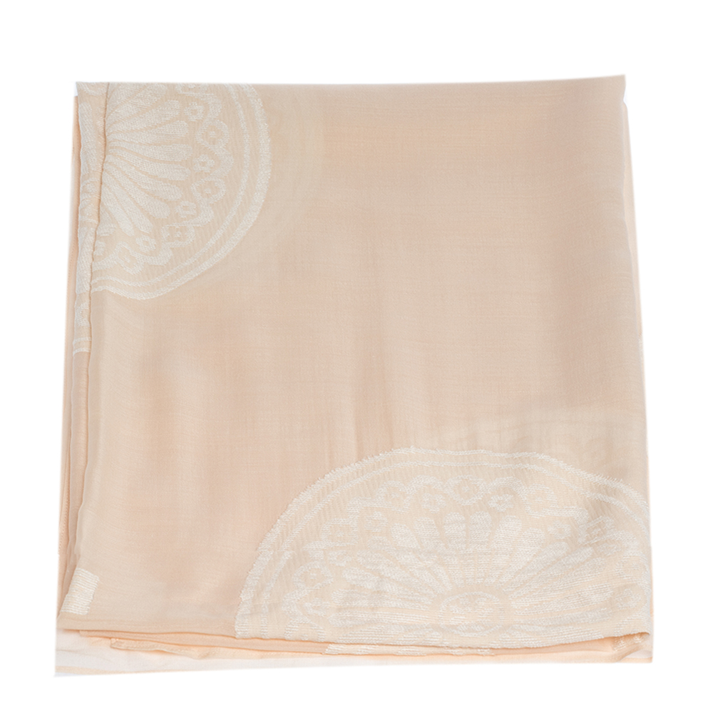 

Chloe Peach Medallion Motif Wool & Silk Blend Scarf, Pink