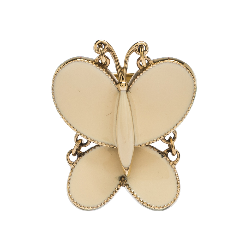 

Chloe Butterfly Motif Enamel Gold Tone Ring Size, Cream